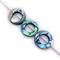Three natural abalone shell hollow ring beads with vibrant rainbow colors for DIY jewelry - Ring / 13mm