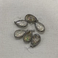 Waterdrop-shaped abalone shell and crystal pendant with sparkling stone borders - Off-white Sparkling Stone Style