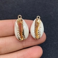 Pendentifs en coquillage naturel avec bords dorés pour la création de bijoux DIY - Or