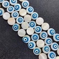 Evil Eye Naturmuschel Perlen 7x14mm Markisenform für DIY Schmuckherstellung Zubehör - 10mm Einseitig, 39 Stück/Strang (1006-B201208015) / Blau (4 Nuancen)