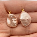 Irregular pink baroque faux pearl pendants with gold loops for DIY necklace making - Pink