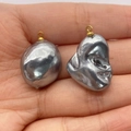Irregular silver-grey baroque pearl charms with gold metal loops for DIY jewelry making - Silver Gray