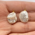 Irregular white baroque glass pearl charms with golden metal loops for DIY jewelry - White