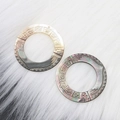 Natural round shell pendants with tribal carving and iridescent pearl finish - Round Ring