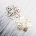 Pair of iridescent cherry blossom carved natural shell pendants for jewelry making - Six-Petal Flower Shape
