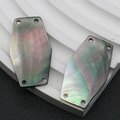 Set of two hexagonal black shell pendants with rainbow luster and four drill holes - Hexagon