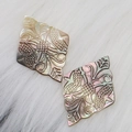 Iridescent square shell pendants with intricate floral engravings for DIY jewelry - Diamond
