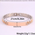 Detail of two-tone stainless steel bracelet with engraving plate and dimension specs - 21cm * 8mm / Silver-Gold 5-Bead