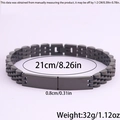 Detail of black stainless steel watch strap bracelet with blank curved metal nameplate - 5-Bead Watch Strap Style / 21cm * 8mm / Black