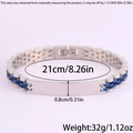 Detail view of silver and blue stainless steel bracelet with customizable metal ID tag - 21cm * 8mm / Silver-Blue 5-Bead