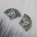 Carved natural abalone shell leaf pendants with tribal pattern and hollow spiral detail - Fan