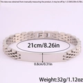 Detail view of silver stainless steel watch-style bracelet with length and width dimensions - 21cm * 8mm / Silver 5-Bead