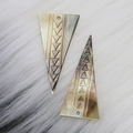 Triangle-shaped natural black shell pendant with laser-engraved geometric leaf patterns - Triangle