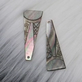 Iridescent black shell leaf pendant with geometric silver patterns for DIY jewelry - Trapezoid/Long Triangle