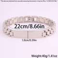 Bracelet à maillons pour hommes en acier inoxydable poli avec plaque vierge argentée - 1.0cmx22cm / Argent