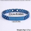 Bracelet style montre en acier inoxydable bleu avec plaque plate pour gravure - 1.0cmx22cm / Bleu