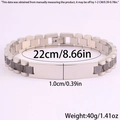 Pulsera de hombre en acero inoxidable bicolor plata y gris con placa de identificación - 1.0cmx22cm / Bicolor Negro