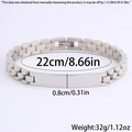 Pulsera de eslabones de acero inoxidable estilo correa de reloj con placa metálica - 0.8cmx22cm / Plateado
