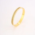 Luxury gold stainless steel bangle with Greek key hollow pattern and pavé cubic zirconia - Meander Rhinestone Style / Gold