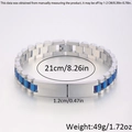 Detail view of 12mm stainless steel watch band bracelet with dimensions 21cm and 49g weight - 3-Bead Watch Strap Style / 21cm * 12mm / Blue & Silver