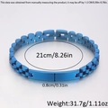 Detail view of blue stainless steel link bracelet with dimensions 21cm length and 0.8cm width - Three-Bead Chain Style / 21cm * 8mm / Blue