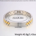 Detailed size chart showing 21cm length and 1cm width of the titanium steel bracelet - Three-Bead Watch Band / 21cm * 10mm / Two-tone (Gold & Silver)