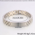 Detail showing high-quality polished titanium steel watchband bracelet with engravable ID plate - Three-Bead Watch Band / 21cm * 10mm / Silver