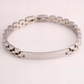 Bracelet à maillons en acier inoxydable argenté avec plaque métallique à graver pour homme - Style Plaque Courbée ID / Argent