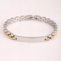 Polished silver and gold two-tone stainless steel ID bracelet with engravable metal plate - Curved Plate ID Style / Two-tone (Gold & Silver)