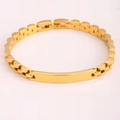 Polished gold stainless steel link bracelet with minimalist rectangular metal plate - Curved Plate ID Style / Gold