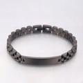 Gunmetal grey matte stainless steel watch band style bracelet with central curved bar - Curved Plate ID Style / Black