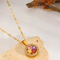 Collier trèfle à quatre feuilles rotatif en acier inoxydable doré avec cristaux - Collier Pendentif Trèfle Zircon Multicolore