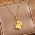 Golden heart book pendant necklace in titanium steel with polished finish and hand engraving - Gold