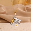 Book-shaped titanium steel envelope necklace with heart detail on a gold cable chain - Hand in Hand Daughter Two-Tone