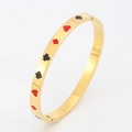 Polished 18k gold plated titanium steel bangle with poker suit enamel patterns - Gold