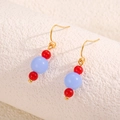Boucles d'oreilles rétro en acier titane avec perles d'agate rouge et perles bleues - Rouge Bleu