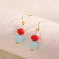 Boucles d'oreilles ethniques en acier plaqué or 18k avec agate rouge et perles - Pierre d'Agate