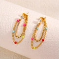 Boucles d'oreilles bohèmes dorées à pompons avec perles colorées et zircons - Huile d'Égouttement en Zircon