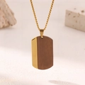 Men's titanium steel necklace with gold polished metal and wood grain rectangular pendant - ZIP Splicing Dog Tag
