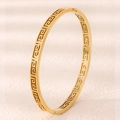 18K gold plated stainless steel bangle featuring an intricate hollow Greek fret pattern - Check Pattern / Gold