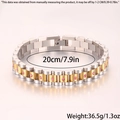 Détail d'un bracelet bicolore en acier inoxydable avec zircons roses et mesure de 20 cm - Style à Maillons Complets / Bracelet de Montre Bicolore Strass Rose