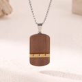 Men's wood and titanium steel dog tag necklace with gold inlay and silver rivets - Dog Tag Wood Necklace with Rivets
