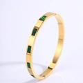 Elegant gold titanium steel bangle inlaid with rectangular green gemstones for women - Gold - Green Zirconia