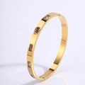 Minimalist gold titanium steel bangle with five coffee brown rectangle zircons for women - Gold-White Zirconia