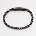Unisex dark grey titanium steel chain bracelet with cylindrical snap clasp fastener - Box Chain Press Clasp / Black (Box Chain Press Style)