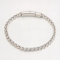 Unisex silver stainless steel wheat chain bracelet with industrial cylindrical clasp - Silver (Wheat Chain Press Style)