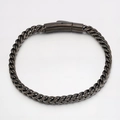 Men's wheat chain bracelet in gunblack stainless steel with cylindrical clasp - Black (Cuban Link Press Style)
