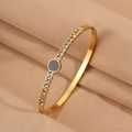 Elegant gold-plated titanium steel bangle bracelet with rhinestones and black inlay - Black Round Rhinestone Bangle