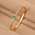Elegant gold titanium steel bracelet with green malachite inlay and sparkling crystals - Green Round Full Rhinestone Bangle