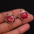 Macro shot of apple-shaped red stone pendant connector with gold edges for jewelry DIY - 18x21mm / Dark Red (No. 3)